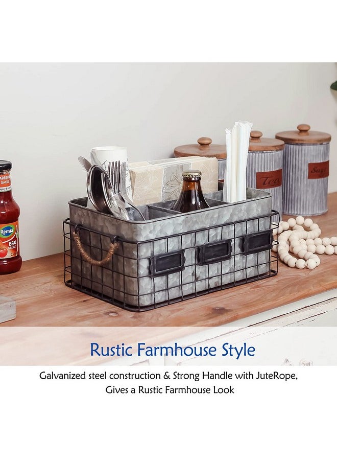 NIKKY HOME - NIKKY HOME Farmhouse Utensil Caddy for Parties, Flatware Caddy for Countertop, Rustic Galvanized Silverware Cutlery Caddy with Napkin Holder for Kitchen, Dining, Outdoors, Picnics, Parties - Silver - Image 1