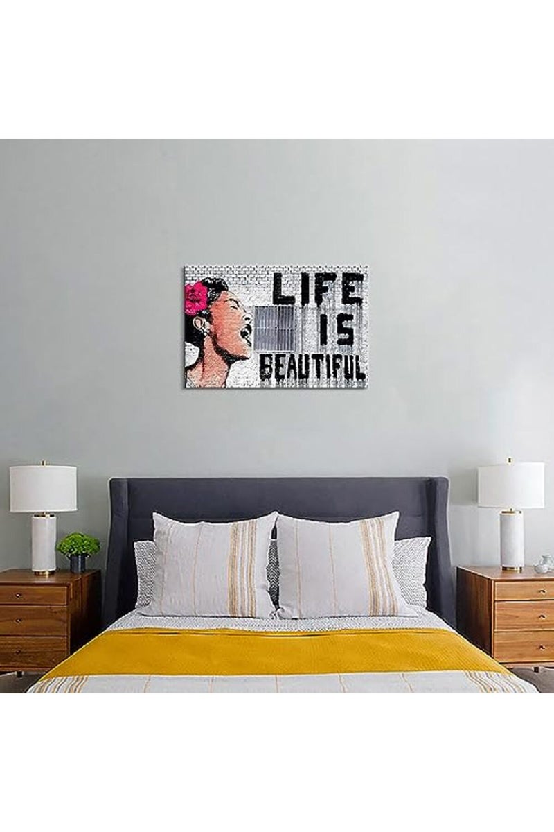 Mistyefly Graffiti Canvas Wall Art Banksy Wall Art Life is Beautiful Wall Decor Banksy Prints Wall Art Colorful Street Graffiti Art Pop Art Poster Graffiti Art Framed for Bedroom Decor (12''Hx18''W) - Image 5
