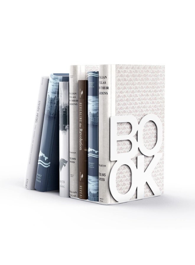 Decorative Metal Bookends, Heavy Duty L-Shape Book End Pair, Non-Slip Shelf Holder for Home Office - Image 1