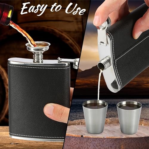 STORE 2508 Store2508 Leather & Stainless Steel Hip Flask Set 8oz with 2 Glasses & Funnel with Box, Black - Image 4