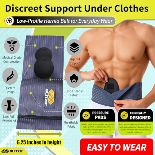 BLITZU Umbilical Hernia Belt for Men & Women, Abdominal Binder Adjustable Truss Support with 2 Compression Pads for Naval, Ventral, Incisional, Epigastric, Belly Button Hernias, Pre Post Surgery XXL - Image 4