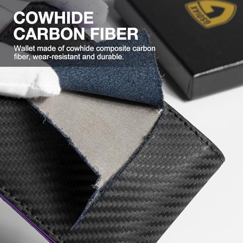 GSOIAX Slim Wallet for Men Rfid Blocking Leather Bifold Front Pocket Carbon Fiber Credit Card Holder Novelty Wallets With Gift Box (Carbon Black and Purple) - Image 4