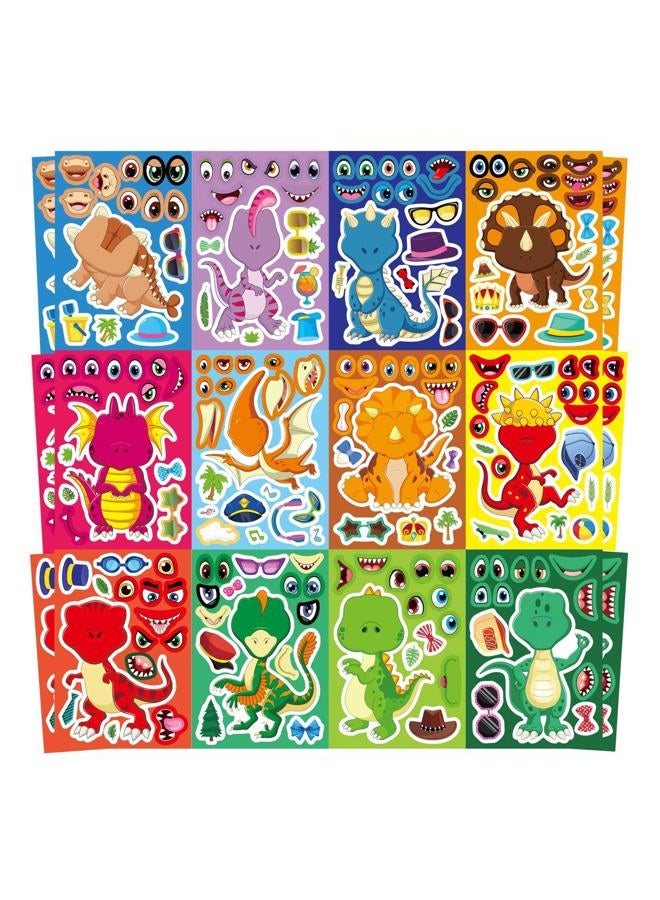 DUJAA 24 PCS Dinosaur Sticker for Kids, Make Your Own Dinosaur Sticker Sheets 12 Design Boy Girl Toddlers Stickers, Dinosaur Party Favors Supplies Art Craft, Birthday Gift, Teacher Classroom Reward - Image 1