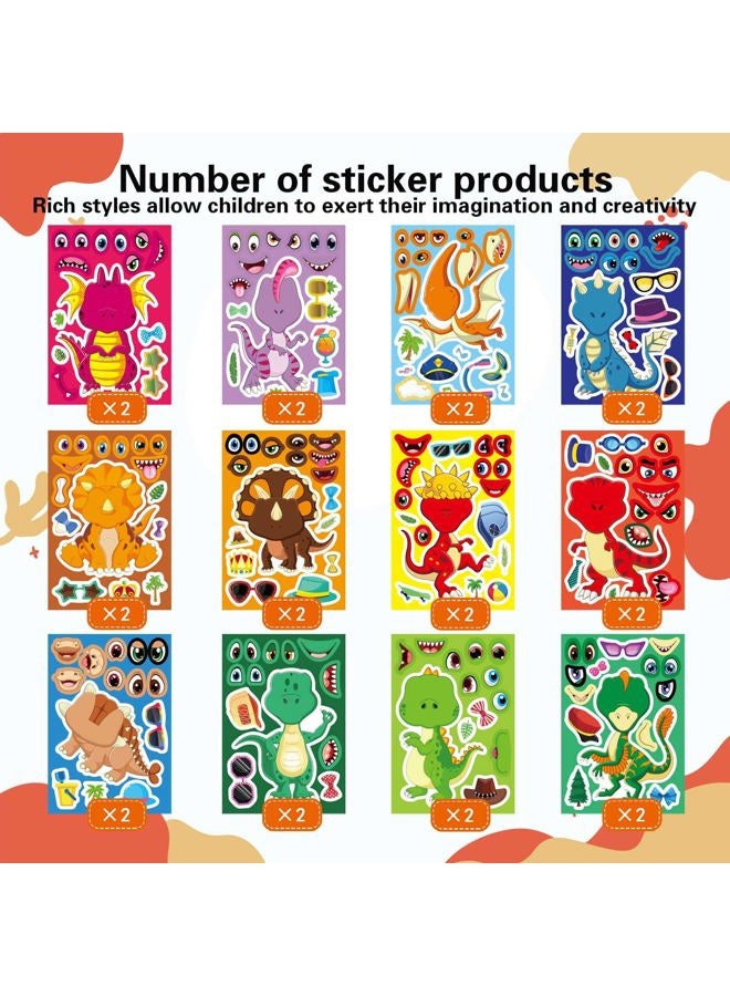 DUJAA 24 PCS Dinosaur Sticker for Kids, Make Your Own Dinosaur Sticker Sheets 12 Design Boy Girl Toddlers Stickers, Dinosaur Party Favors Supplies Art Craft, Birthday Gift, Teacher Classroom Reward - Image 2