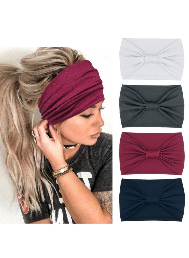 YONUF Wide Headbands For Women Knotted Headband Yoga Women’S Head Wraps Stretchy Turban Hair Accessories Bands 4 Pack - Image 1