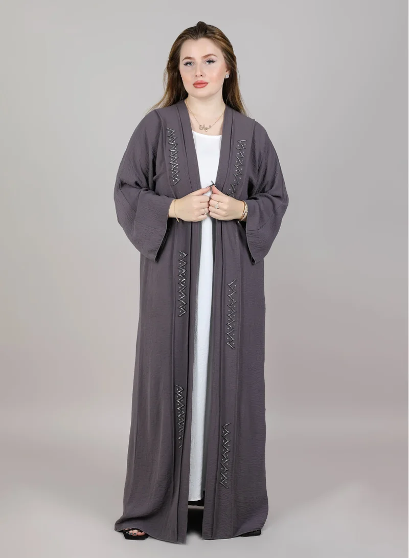 MSquare Fashion Grey Harir Maqsood Embroidered Open Casual Abaya