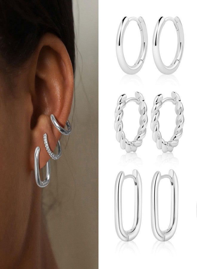 MIDEEO Gold/Sliver Chunky Hoop Earrings Set for Women, 14K Gold Plated Twisted Huggie Hoop Earring Hypoallergenic Thick Open Lightweight Chunky Hoop Earrings Jewelry for Gifts, 15mm, Brass, No - Image 3