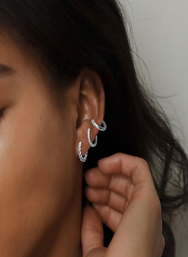 MIDEEO Gold/Sliver Chunky Hoop Earrings Set for Women, 14K Gold Plated Twisted Huggie Hoop Earring Hypoallergenic Thick Open Lightweight Chunky Hoop Earrings Jewelry for Gifts, 15mm, Brass, No - Image 2