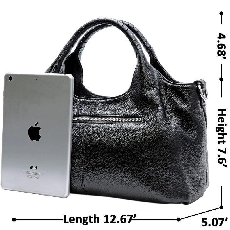 Iswee Shoulder Bag Genuine Leather Crossbody Bags for Women Tote Purse Satchel Black Leather Purse With Pockets Designer Hobo (Black) - Image 3