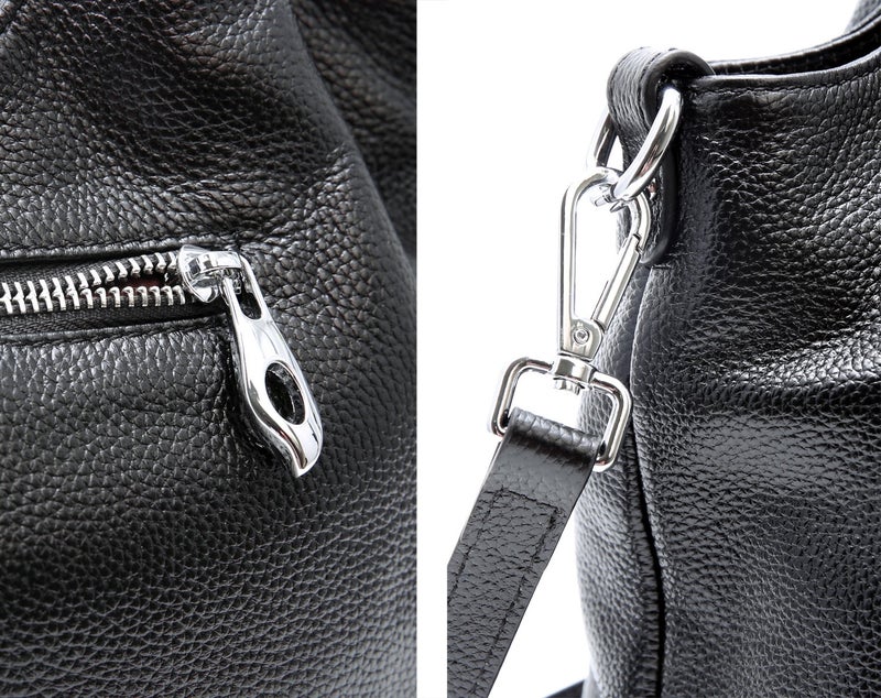 Iswee Shoulder Bag Genuine Leather Crossbody Bags for Women Tote Purse Satchel Black Leather Purse With Pockets Designer Hobo (Black) - Image 4