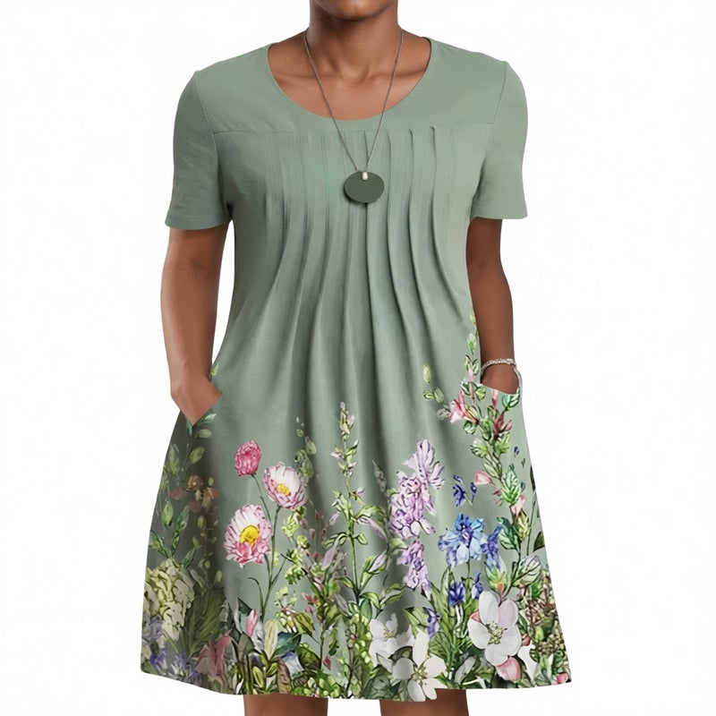 Floral Print Round Neck Pullover Midi Dress - Image 3