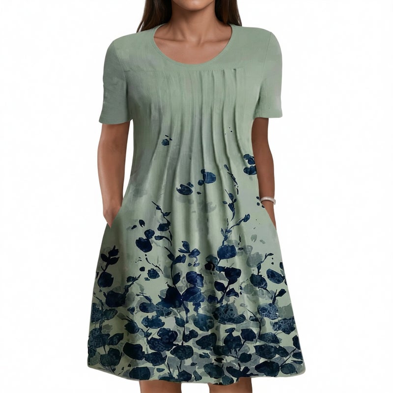 Floral Print Round Neck Pullover Midi Dress - Image 2