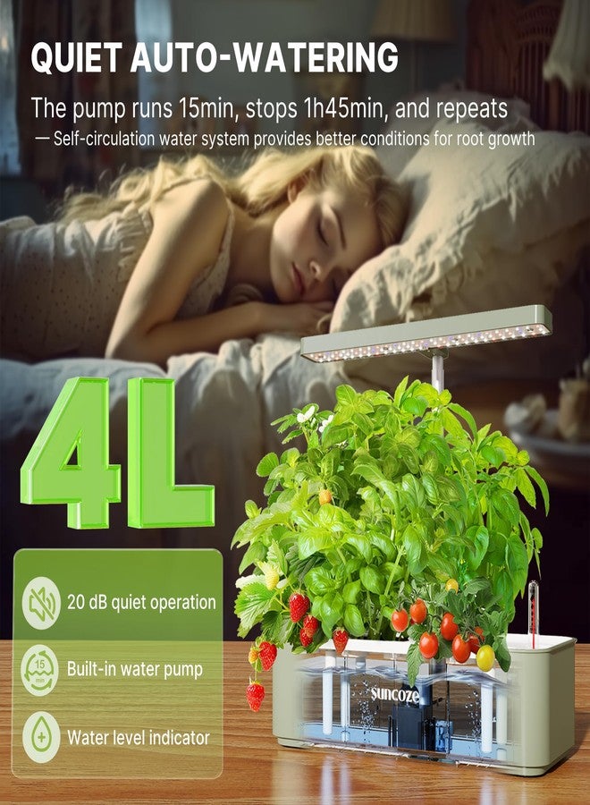 SUNCOZE Hydroponics Growing System Kit 12 Pods, 24W LED Grow Light Indoor Garden, 4L Water Tank with Quiet Pump, Adjustable Height Herb Garden Planter Indoor Kit, Gardening Gifts, Green - Image 4