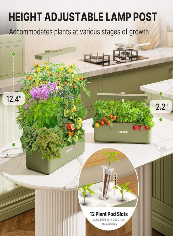 SUNCOZE Hydroponics Growing System Kit 12 Pods, 24W LED Grow Light Indoor Garden, 4L Water Tank with Quiet Pump, Adjustable Height Herb Garden Planter Indoor Kit, Gardening Gifts, Green - Image 3