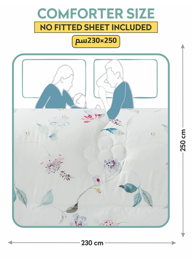 Donetella Bedding Comforter Set, King Size 250x230cm - 4-Pcs Digital Print Quilted Bed Set, Microfiber Fabric - 1 Comforter, 2 Pillow Shams,1 Cushion Cover.