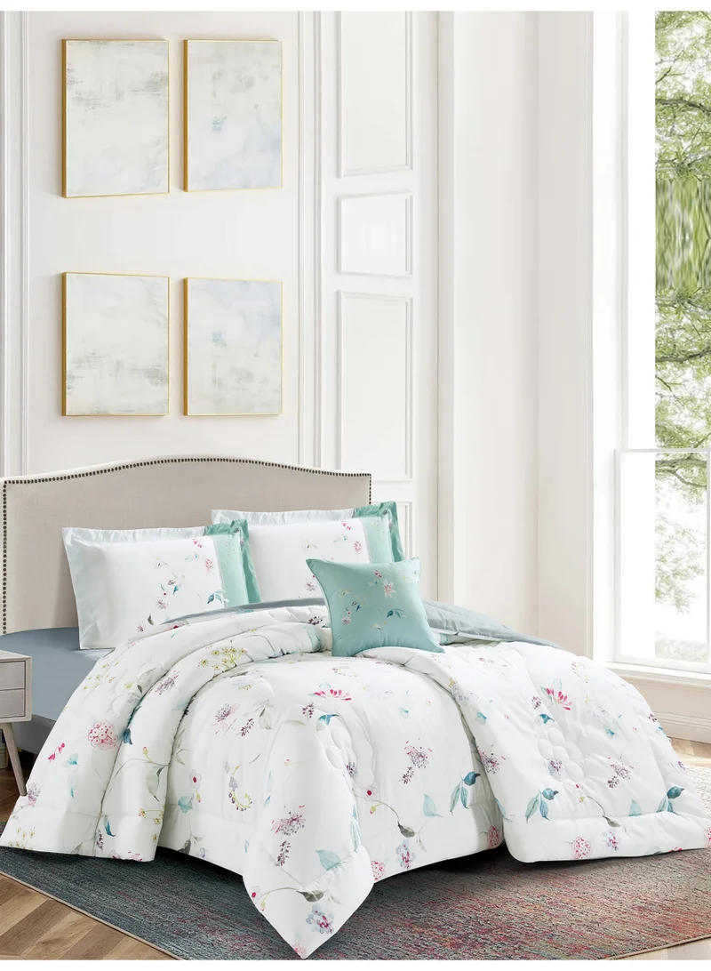 Donetella Bedding Comforter Set, King Size 250x230cm - 4-Pcs Digital Print Quilted Bed Set, Microfiber Fabric - 1 Comforter, 2 Pillow Shams,1 Cushion Cover.
