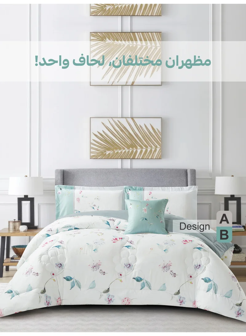 Donetella Bedding Comforter Set, King Size 250x230cm - 4-Pcs Digital Print Quilted Bed Set, Microfiber Fabric - 1 Comforter, 2 Pillow Shams,1 Cushion Cover.