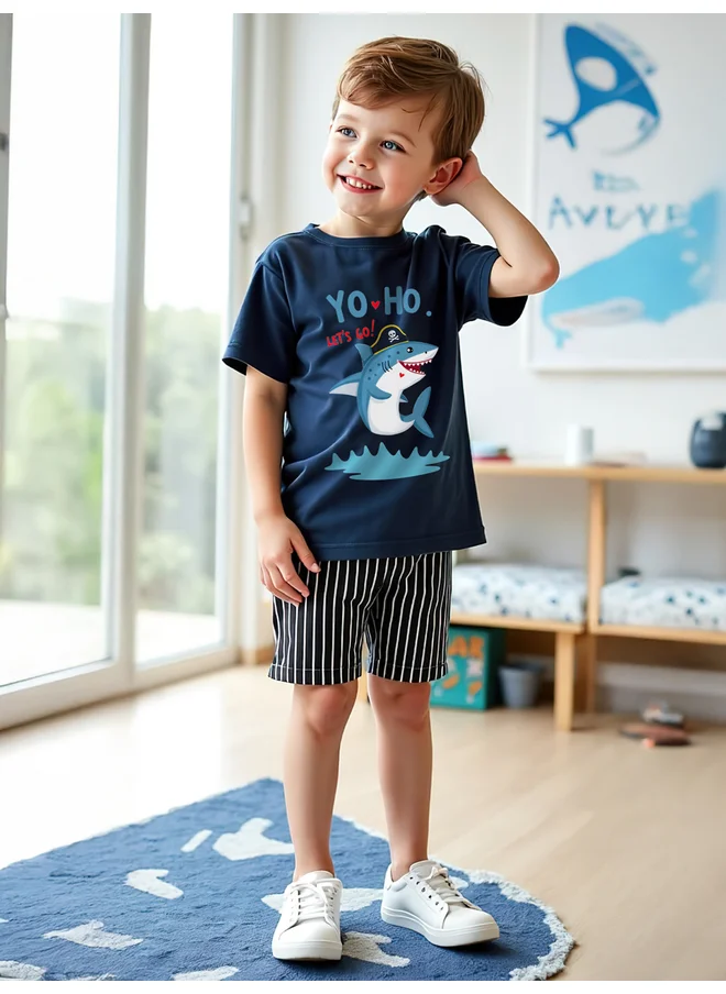 تايك تو Take Two Kids 2pcs Navy Blue T-Shirt & Shorts Set - Regular Fit Sets