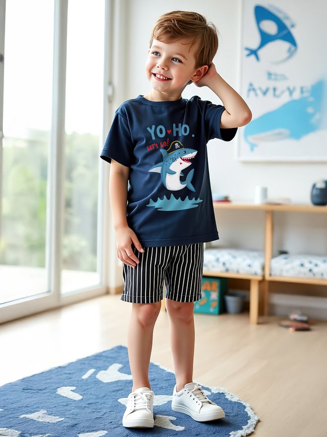 Take Two Take Two Kids 2pcs Navy Blue T-Shirt & Shorts Set - Regular Fit Sets  - Image 2