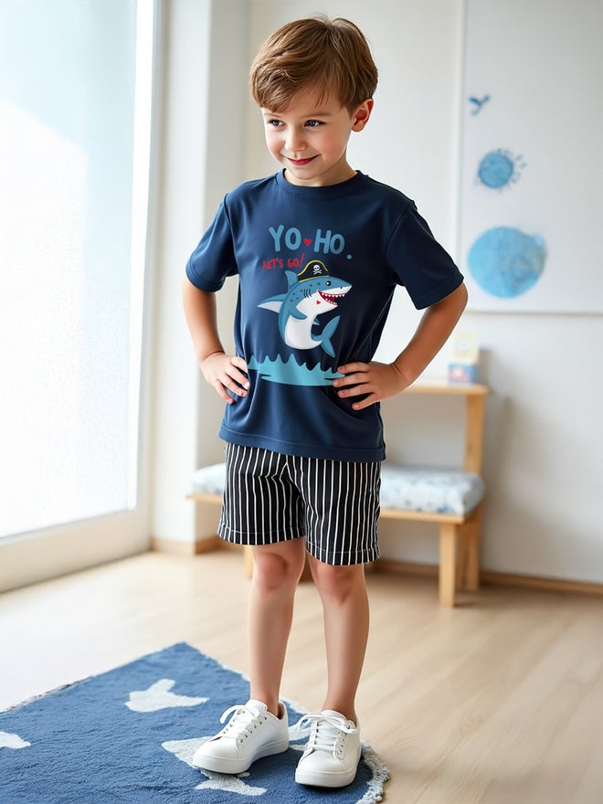 Take Two Take Two Kids 2pcs Navy Blue T-Shirt & Shorts Set - Regular Fit Sets  - Image 5