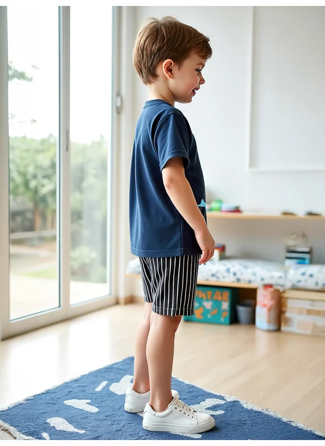 تايك تو Take Two Kids 2pcs Navy Blue T-Shirt & Shorts Set - Regular Fit Sets