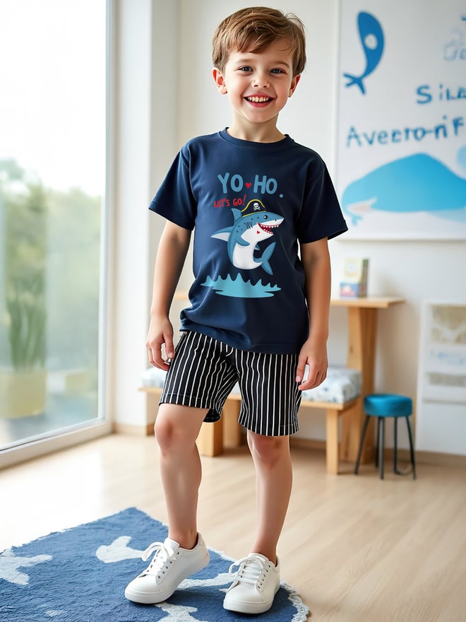 Take Two Take Two Kids 2pcs Navy Blue T-Shirt & Shorts Set - Regular Fit Sets  - Image 4