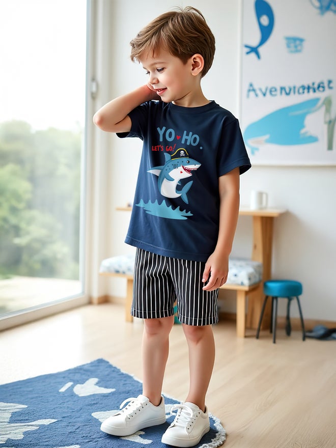 Take Two Take Two Kids 2pcs Navy Blue T-Shirt & Shorts Set - Regular Fit Sets  - Image 3