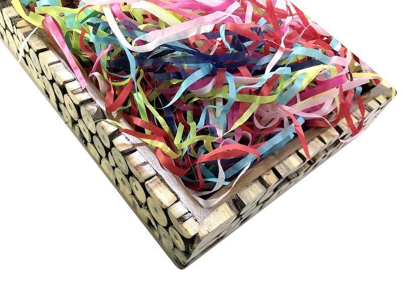 ECO SARRAS Colourful shredded crinkle paper grass strips reusable recycled eco friendly packaging material Diwali gift fillers wedding gift hampers product packaging premium shreds 100 GRAMS  - Image 1