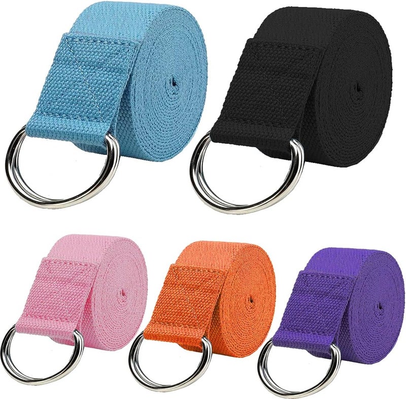 Yuilgdo 5 Pack Yoga Strap (6ft) Stretch Band with Adjustable Metal D Ring Buckle Loop - Image 1