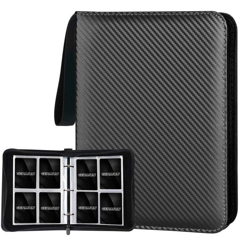 GERMUN 4 Pocket Card Binder, Premium Zip Trading Card Binder, 400 Double Sided Pocket PU Card Collection Binder, Collector Card Album, Card Folder for MTG, TCG, Sports Cards, Game Cards (Black) - Image 1