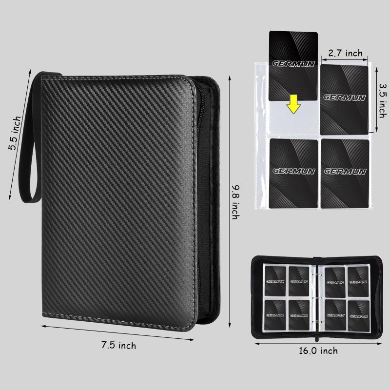 GERMUN 4 Pocket Card Binder, Premium Zip Trading Card Binder, 400 Double Sided Pocket PU Card Collection Binder, Collector Card Album, Card Folder for MTG, TCG, Sports Cards, Game Cards (Black) - Image 2