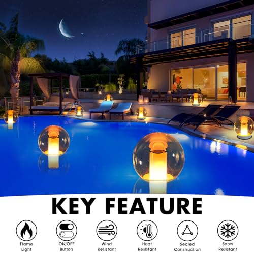 LanPool Floating Pool Lights, Solar Flame Lights Flickering IP68 Waterproof Ball Night Light, Outdoor Lantern Landscape Decoration Lamp for Pool, Pond, Event, Party, Garden(2pcs) - Image 3