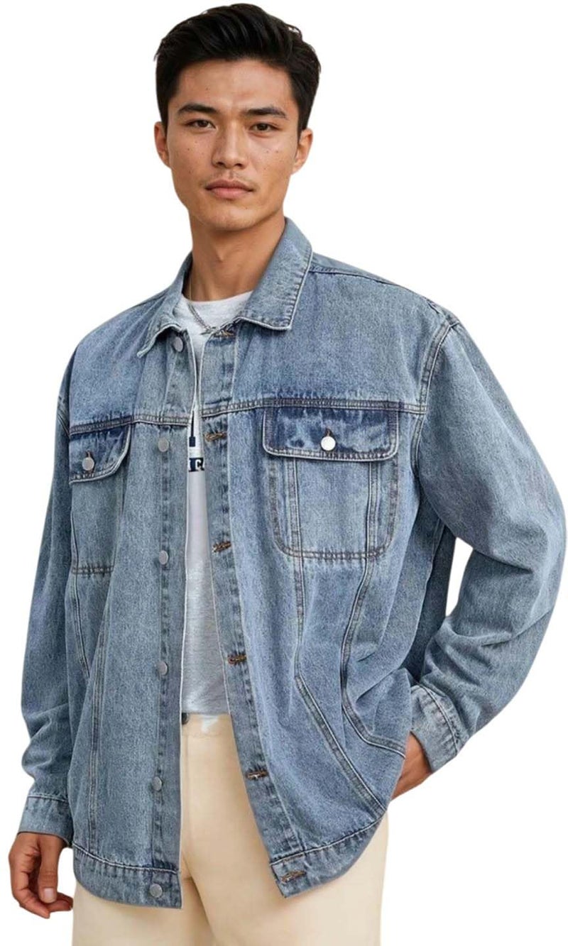 KOTTY Mens Solid Collared Forever Blue Full Sleeve Denim Jacket (Blue,2XL)-KTTFKMENSDENIMJACKET166XXL - Image 1