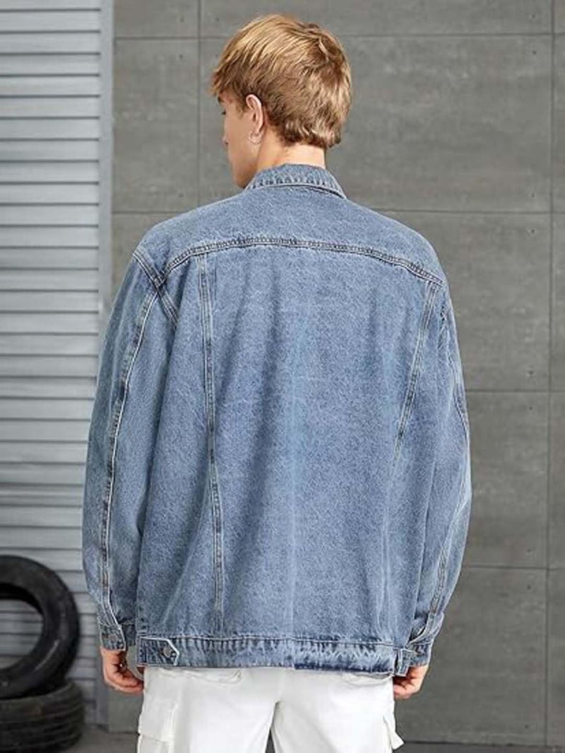 KOTTY Mens Solid Collared Forever Blue Full Sleeve Denim Jacket (Blue,2XL)-KTTFKMENSDENIMJACKET166XXL - Image 5