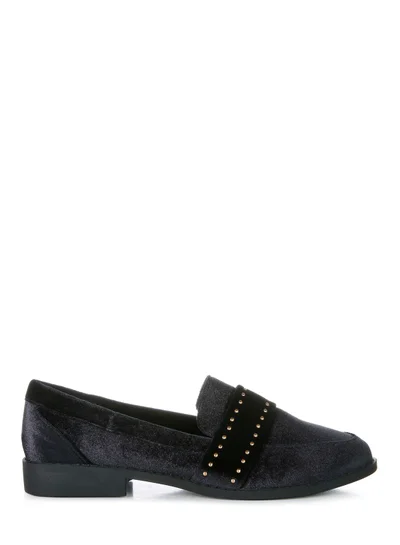London Rag Stud Detail Velvet Loafers in Black