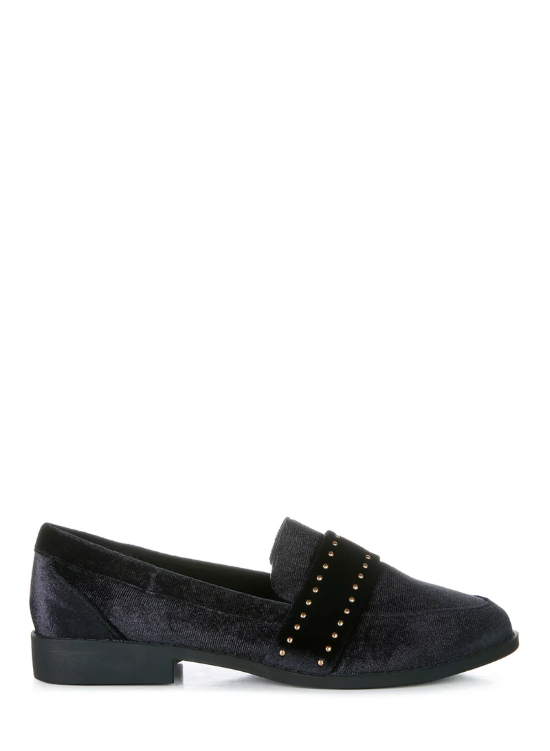 London Rag Stud Detail Velvet Loafers in Black
