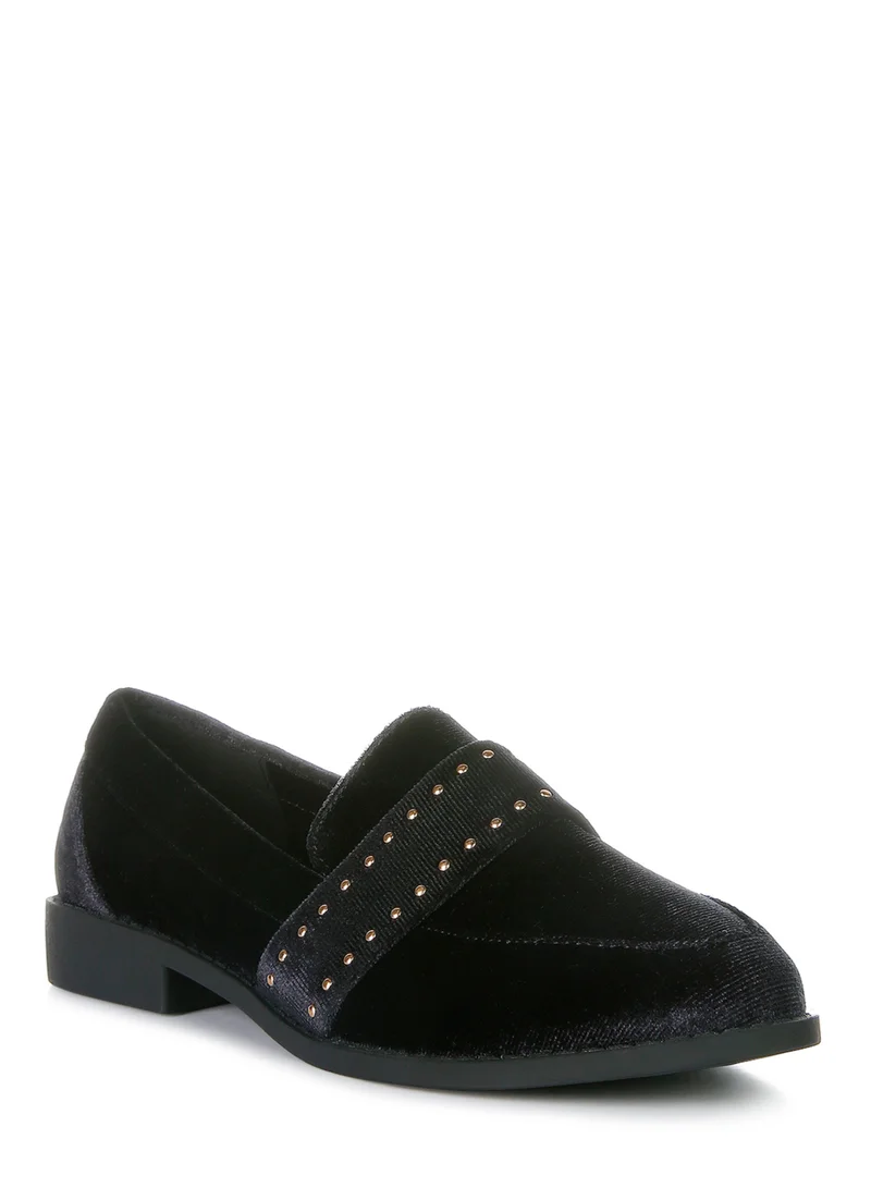 London Rag Stud Detail Velvet Loafers in Black