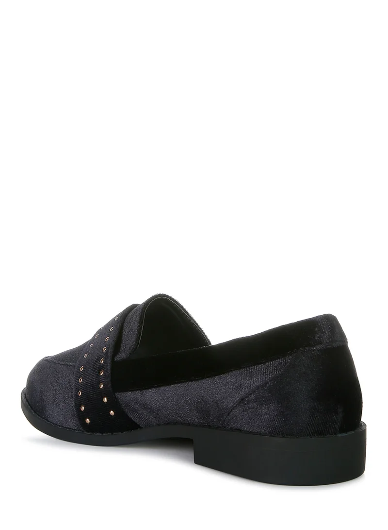 London Rag Stud Detail Velvet Loafers in Black