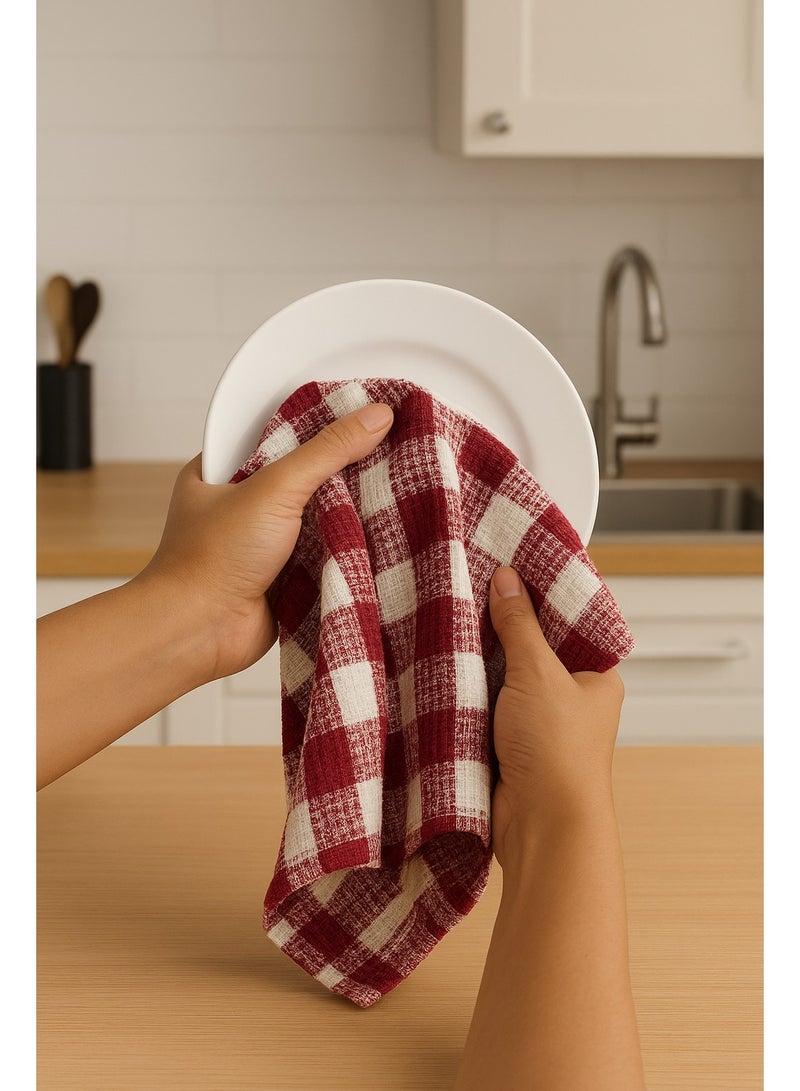 برايت هوم منشفة مطبخ برايت هوم – طقم 4 قطع مناشف قطنية بنقشة مربعات (45 × 70 سم) - Image 5