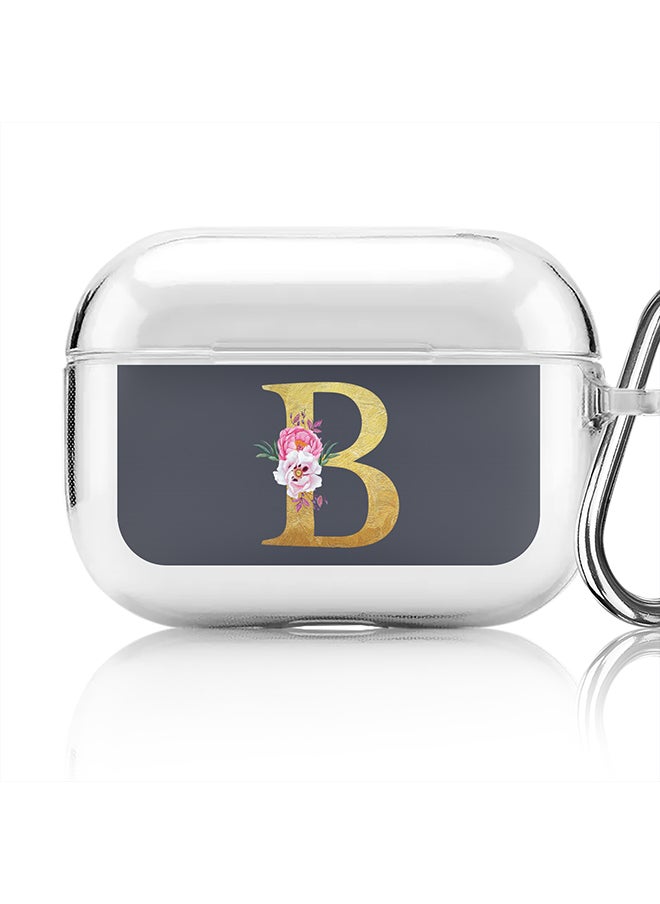 Stylizedd - Classic Clear printed Case for Apple AirPods Pro 2nd Generation Thin Transparent Cover - Custom Monogram Initial Letter Floral Pattern Alphabet - B (Grey ) - Image 1