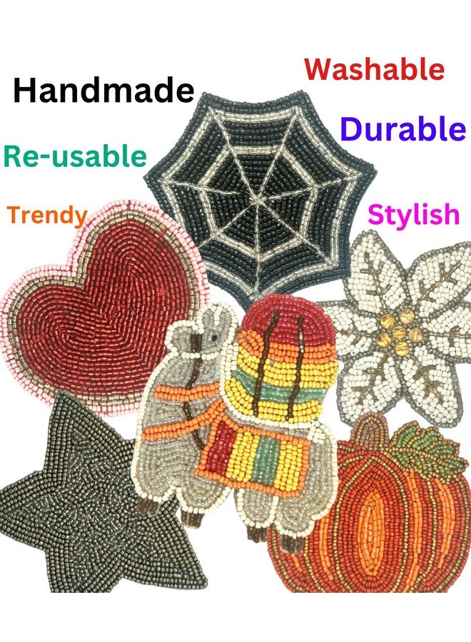 Quarya Quarya Coasters Set of 6 Handmade Traditional Round Drink Coasters Table Top Designer Coaster Set for Tea Cups Coffee Mugs Glasses (6 Different Design Coasters Plus 1 Scrubber)  - Image 5