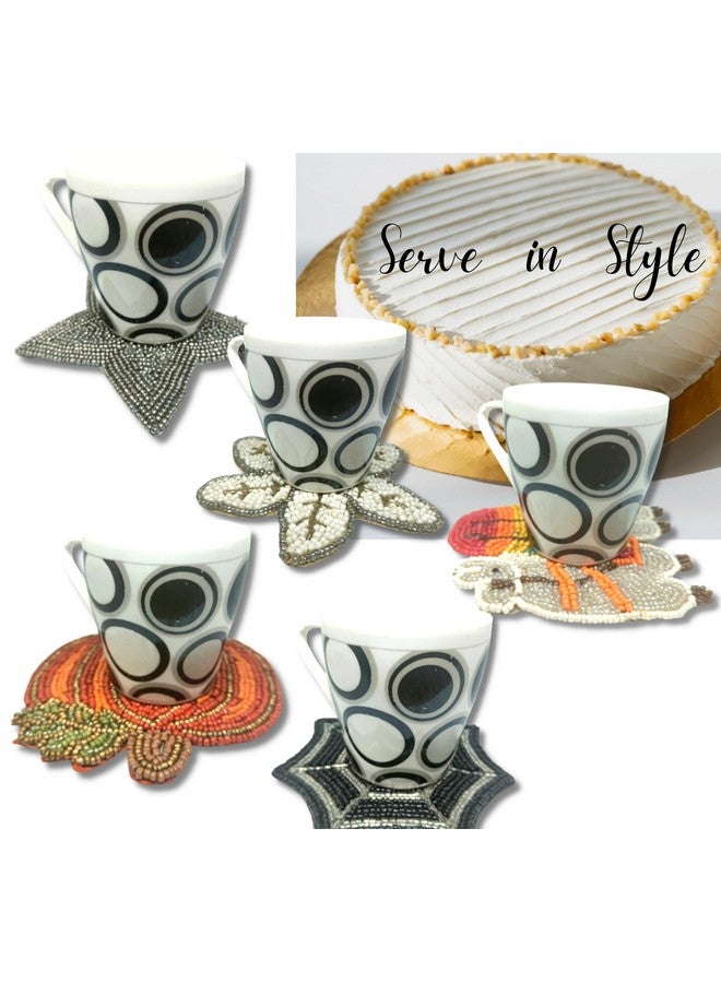 Quarya Quarya Coasters Set of 6 Handmade Traditional Round Drink Coasters Table Top Designer Coaster Set for Tea Cups Coffee Mugs Glasses (6 Different Design Coasters Plus 1 Scrubber)  - Image 3