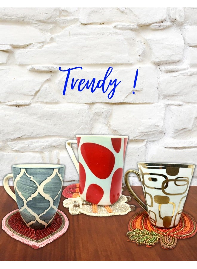 Quarya Quarya Coasters Set of 6 Handmade Traditional Round Drink Coasters Table Top Designer Coaster Set for Tea Cups Coffee Mugs Glasses (6 Different Design Coasters Plus 1 Scrubber)  - Image 4