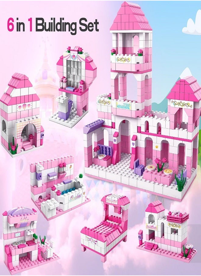 Diy Princess Castle Building Blocks, 6-in-1 Building Toys 1000 Pcs for Girls 6+ - Construction Play Set Educational Toys for Kids Birthday Toy Gift  - Image 1