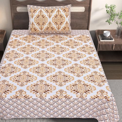 EasyGoods® 100% Pure Cotton Jaipuri Sanganeri Print Single Bedsheet with 1 Pillow Cover | Monarch Bedsheet for Single Bed Single Size| 240 TC Premium Printed Flat Bed Sheet (60 x 90 Inch,Yellow) - Image 3