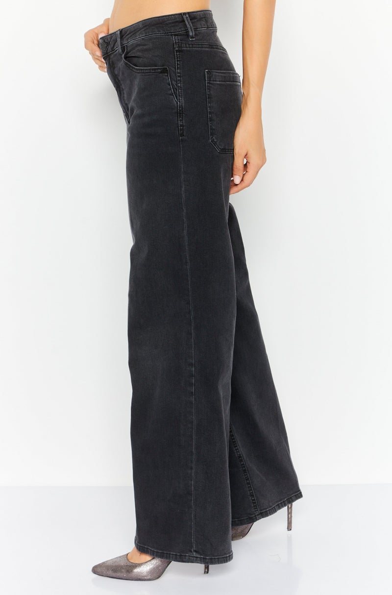 ESPRIT Women Regular Fit Wide Leg Washed Stretchable Jeans, Black - Image 4