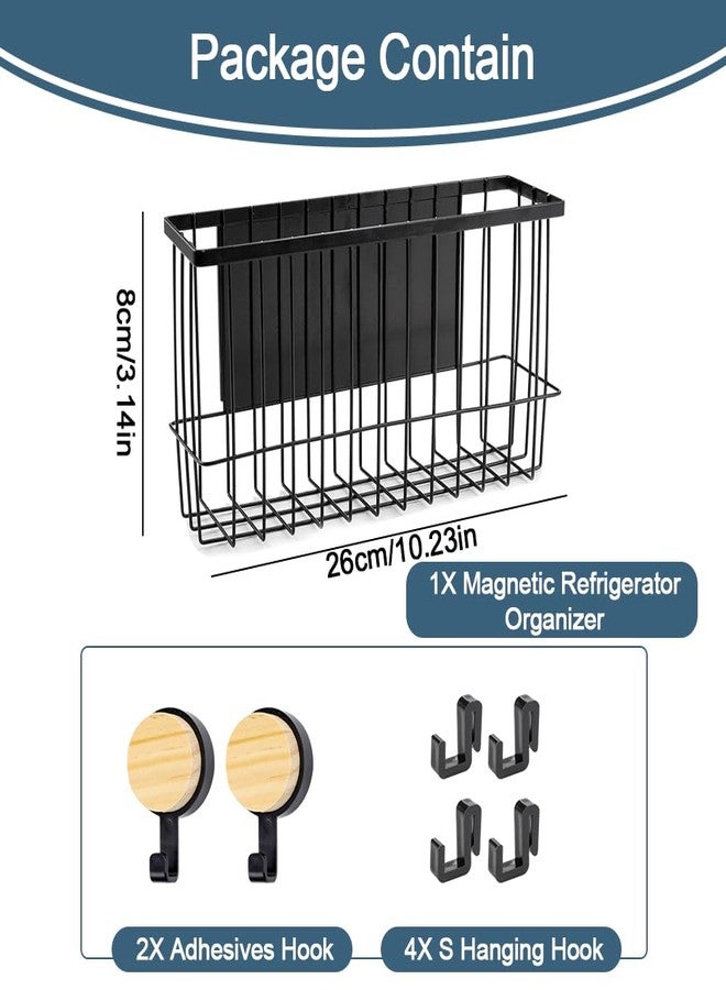 Abnaok Magnetic Refrigerator Organizer，Magnetic Kitchen Organizer Basket，Magnetic Spice Rack for Refrigerator, Moveable Magnetic Shelf Fridge Organizer with 6 Hooks for Kitchen and Oven Organization - Image 2