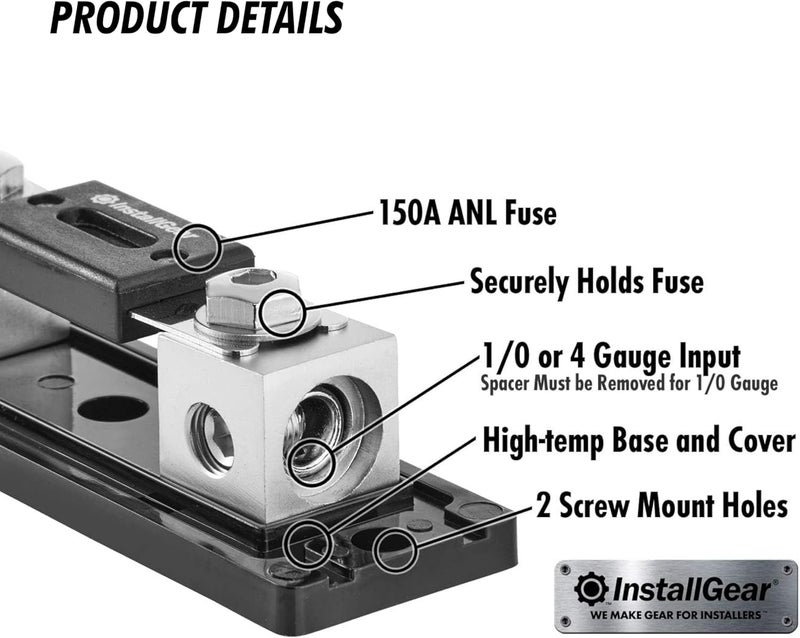 InstallGear 1/0 Gauge AWG In-Line ANL Fuse Holder with 150 Amp Fuse - Image 5