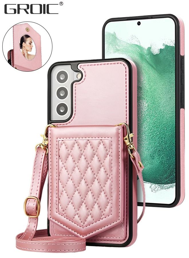 GROIC Case for Samsung Galaxy A54 6.4 Inch Women with Credit Card Holder & Hidden Mirror, Crossbody Leather Wallet Case, Fashionable Premium Magnetic Clasp Kickstand - Image 1