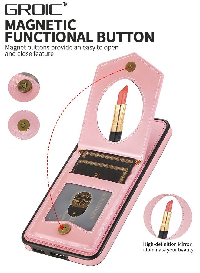 GROIC Case for Samsung Galaxy A54 6.4 Inch Women with Credit Card Holder & Hidden Mirror, Crossbody Leather Wallet Case, Fashionable Premium Magnetic Clasp Kickstand - Image 3